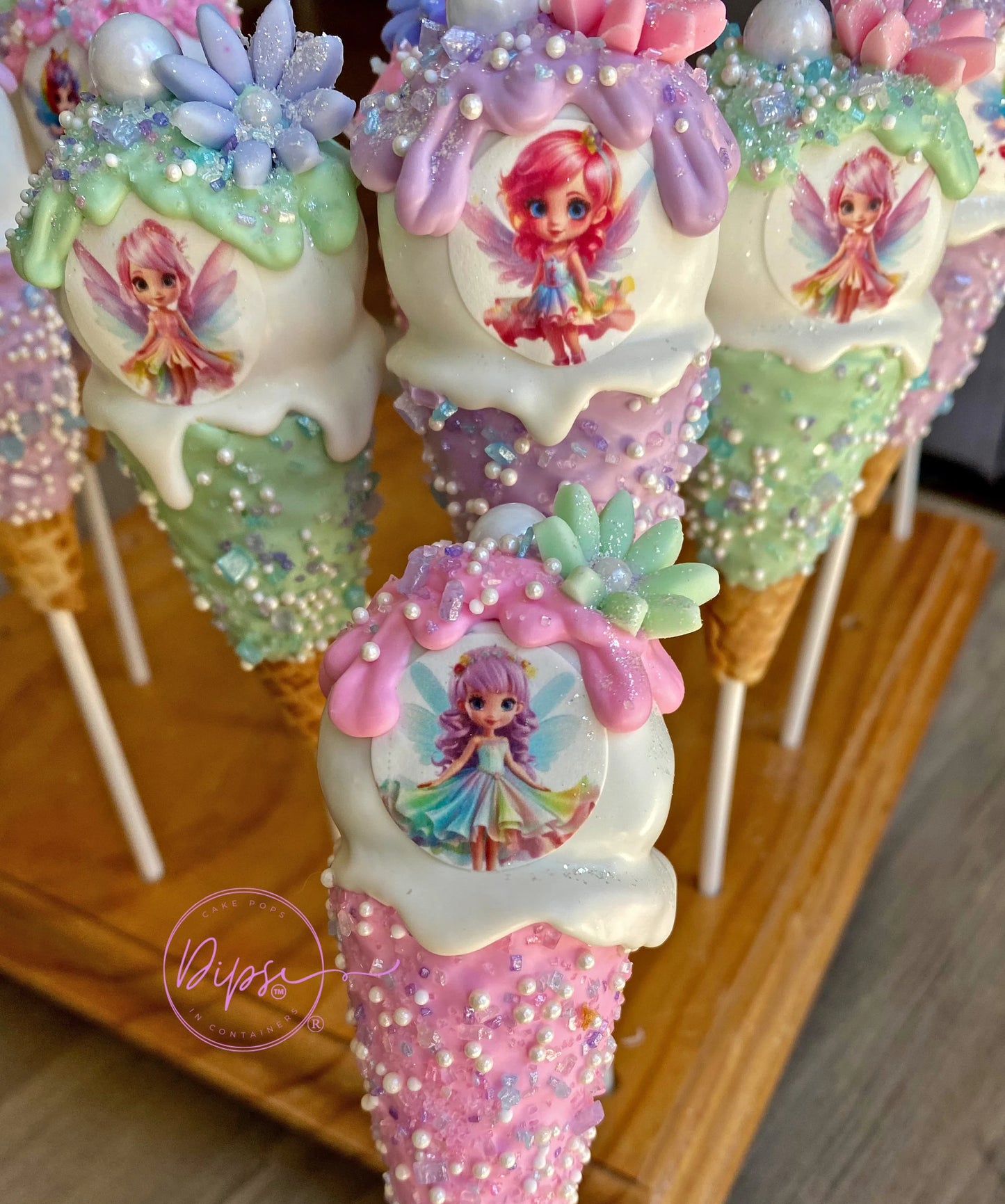Fairy themed Ice Cream Cone Cake Pops