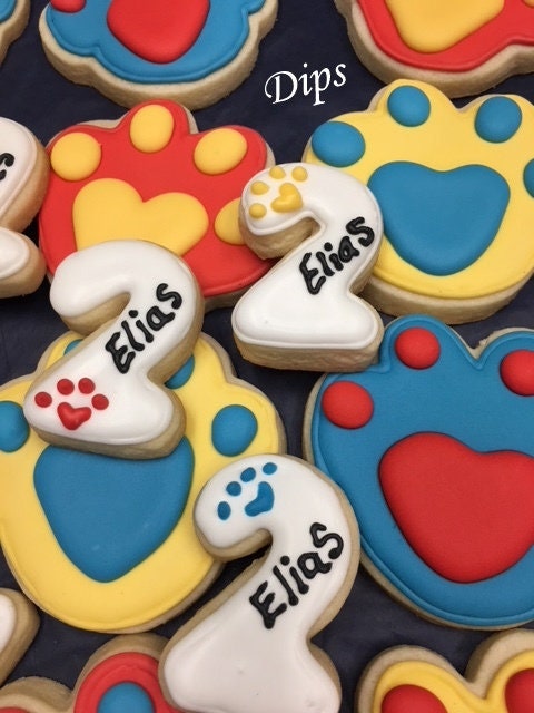 16 Paw Patrol cookies dog bone, dog paw sugar cookies, puppy paw, decorated cookies