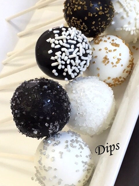 3 dozen Cake pops, Black, White, Gold, Silver, Swirls (Wedding, Birthday, Bridal Shower)