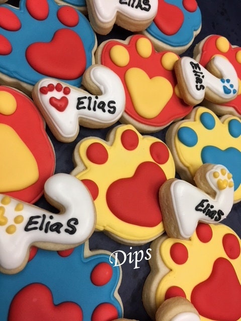 16 Paw Patrol cookies dog bone, dog paw sugar cookies, puppy paw, decorated cookies