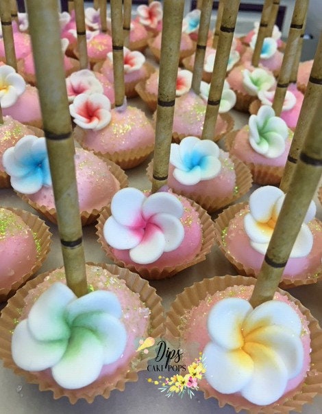 Luau Cake Pops, Plumeria flower cake pops