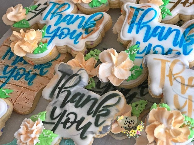16 Thank you cookies, Sugar cookies, decorated cookies