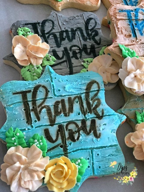 16 Thank you cookies, Sugar cookies, decorated cookies