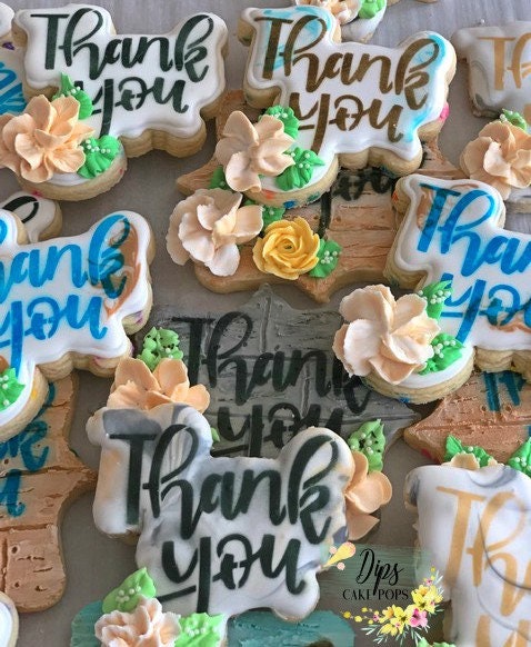 16 Thank you cookies, Sugar cookies, decorated cookies
