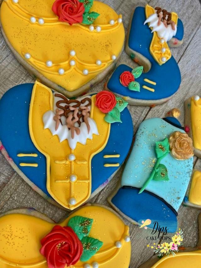 16 dozen Beauty and the beast themed cookies, sugar cookies, disney party, Bell cookies