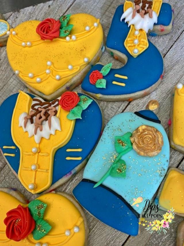 16 dozen Beauty and the beast themed cookies, sugar cookies, disney party, Bell cookies