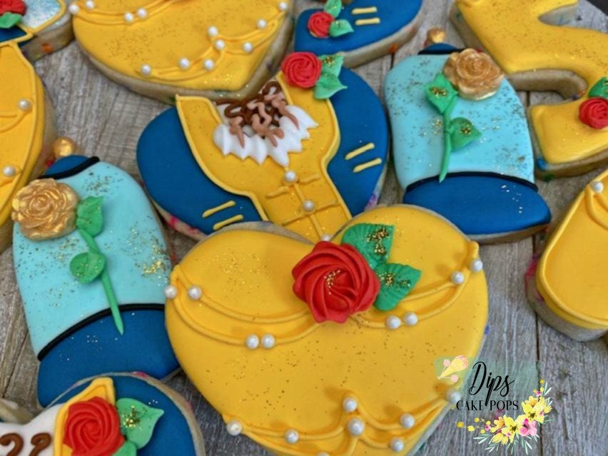16 dozen Beauty and the beast themed cookies, sugar cookies, disney party, Bell cookies