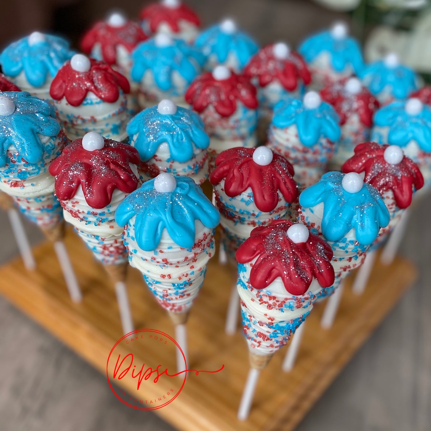 4th of July Ice Cream cone cake pops, Patriotic cake pops