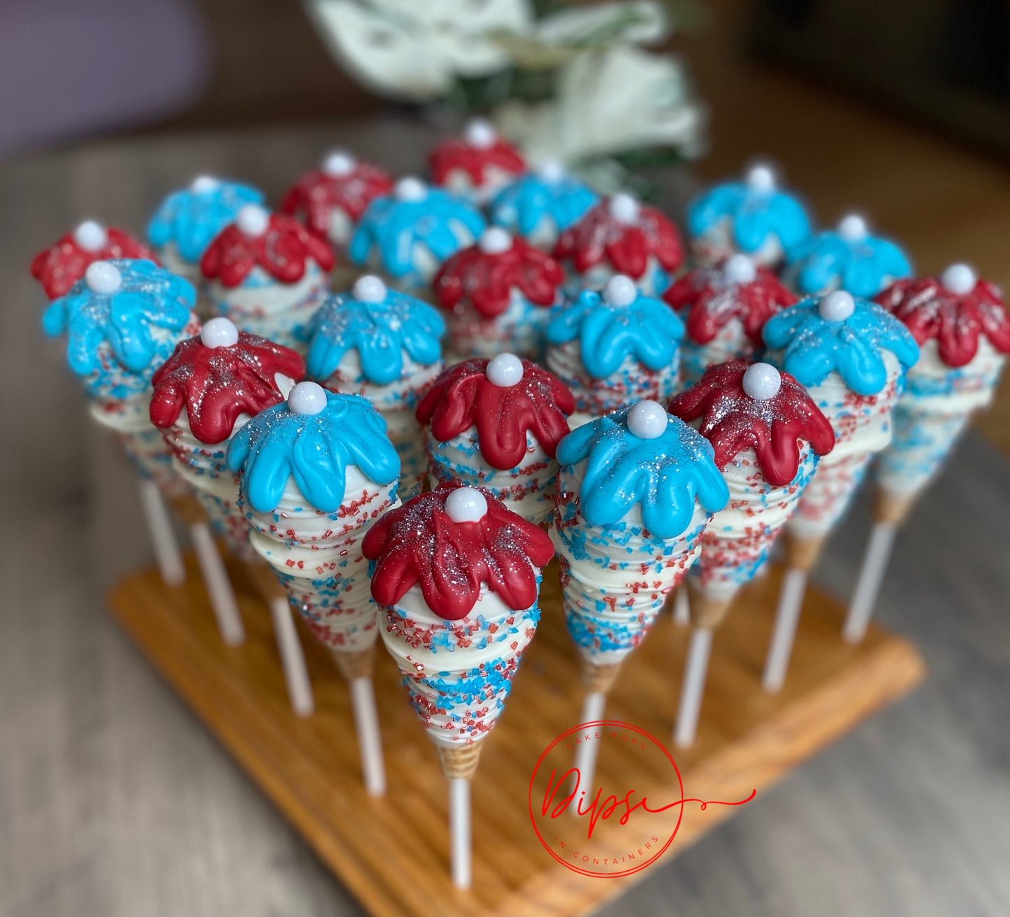 4th of July Ice Cream cone cake pops, Patriotic cake pops