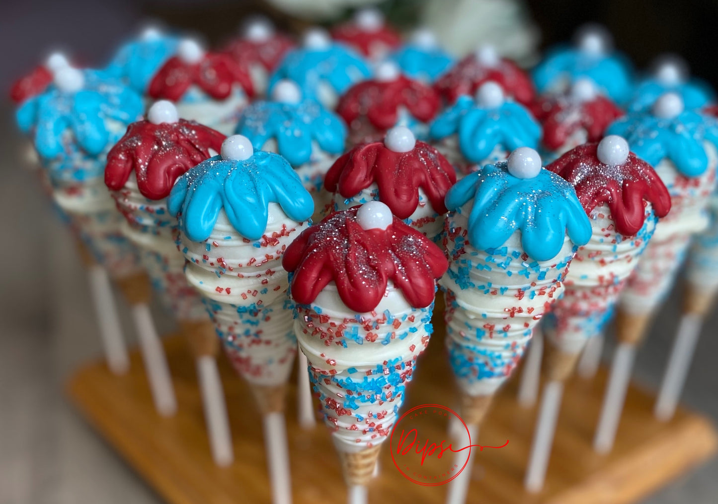 4th of July Ice Cream cone cake pops, Patriotic cake pops