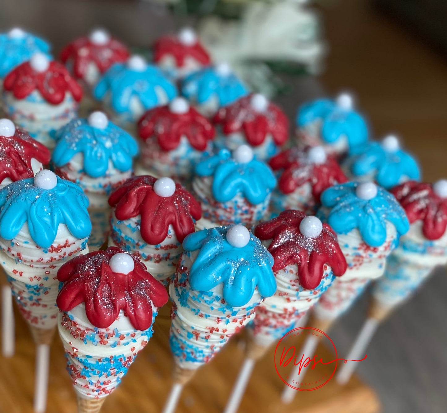 4th of July Ice Cream cone cake pops, Patriotic cake pops