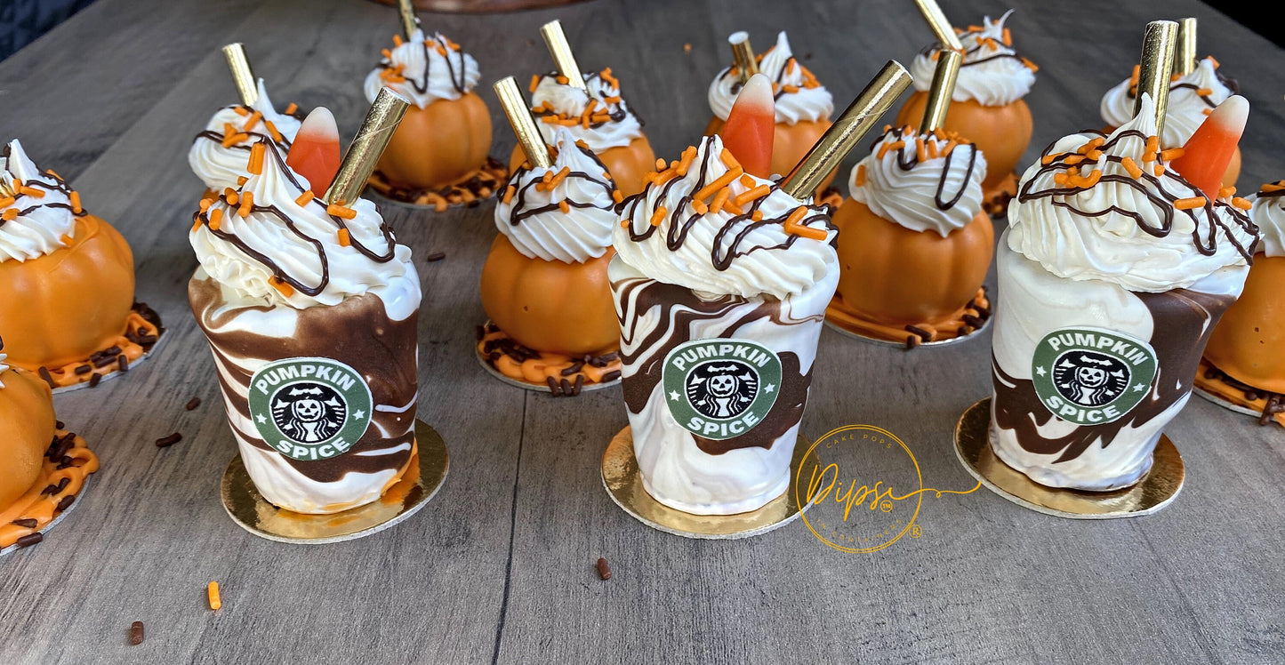Pumpkin Cake Pops, Pumpkin Spice latte drinks cake pops Halloween themed