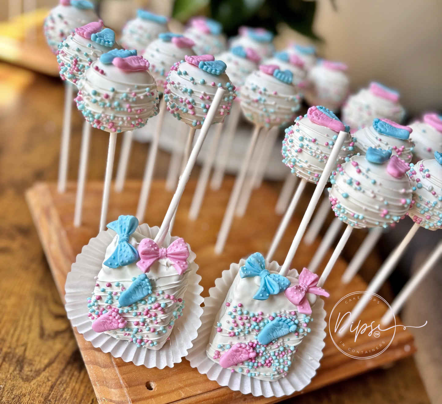 Gender Reveal Cake Pops and Rice Krispy Package, Baby Shower Cake Pops