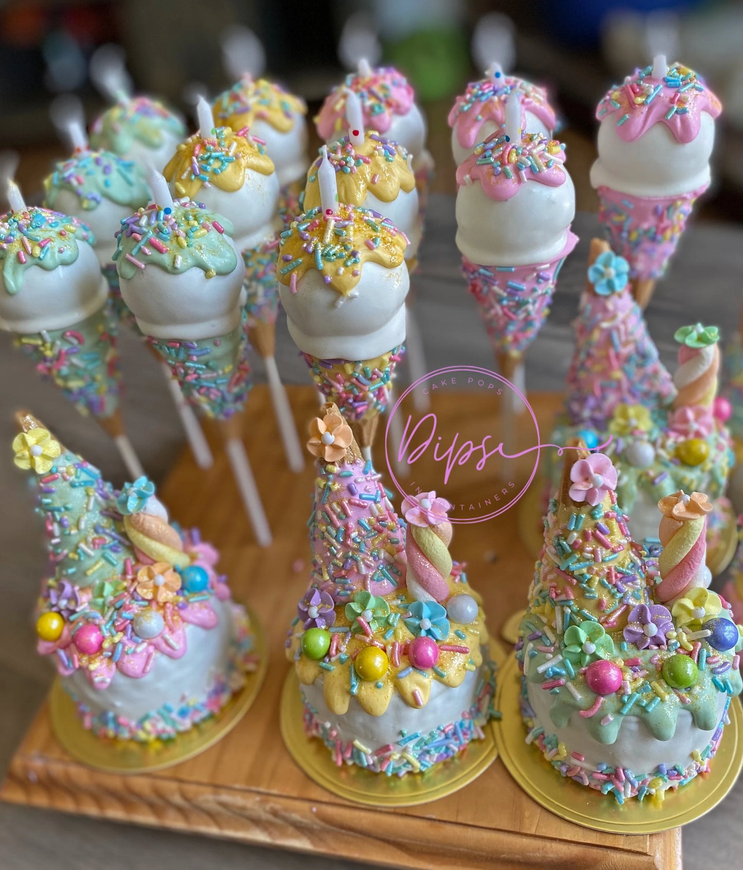 Mini cakes and Cake pop ice cream cone party package, cake pops with candles