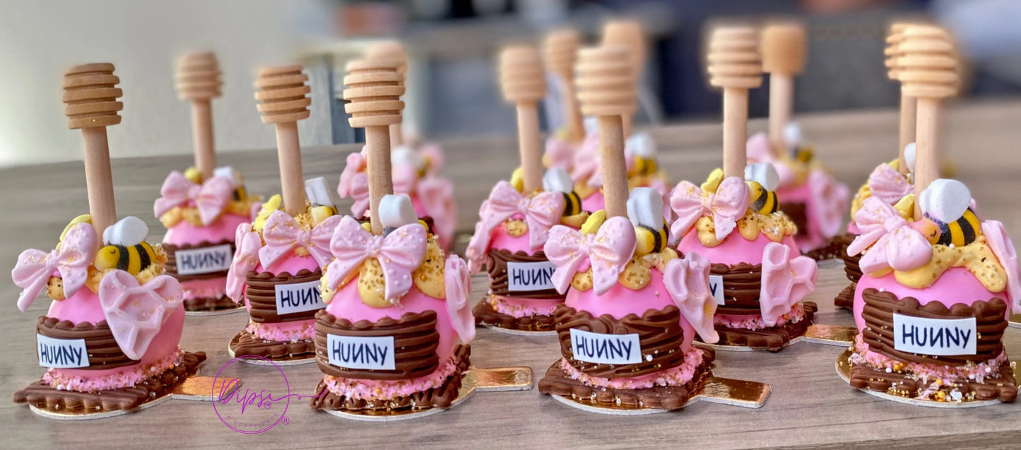 Pink Hunny Pot cake pops, Pooh Inspired honey pots, Winnie the Pooh hunny pots