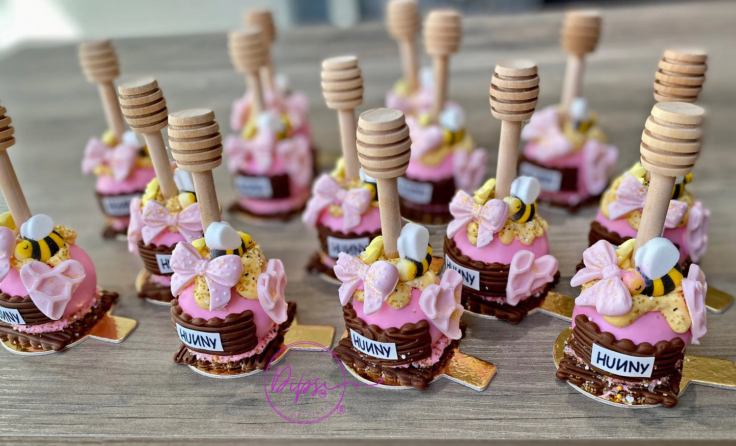 Pink Hunny Pot cake pops, Pooh Inspired honey pots, Winnie the Pooh hunny pots