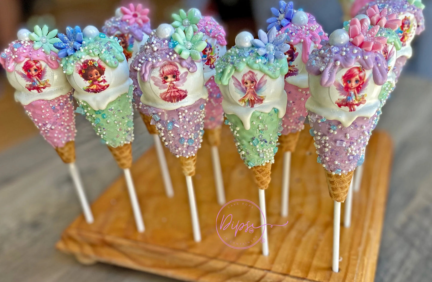 Fairy themed Ice Cream Cone Cake Pops