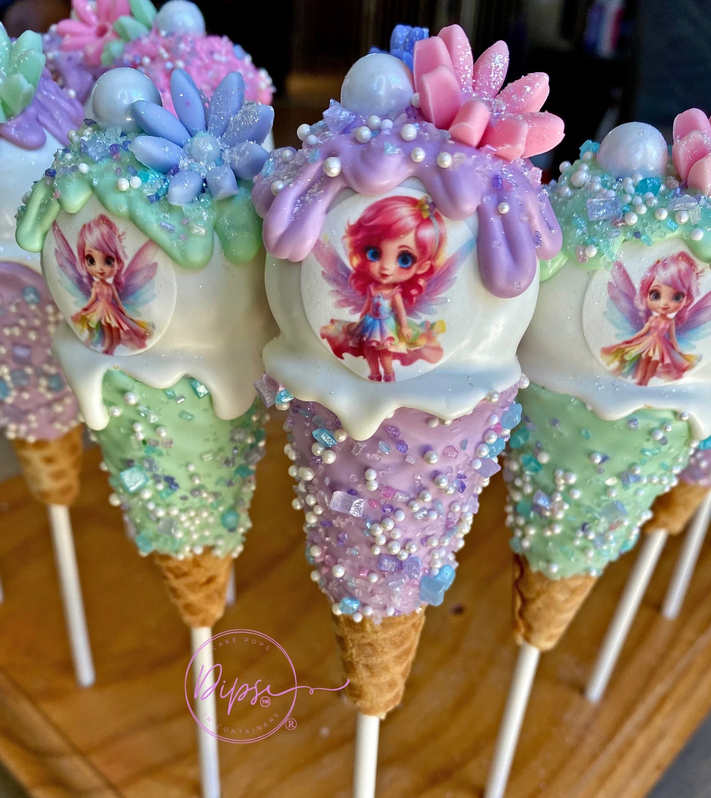 Fairy themed Ice Cream Cone Cake Pops