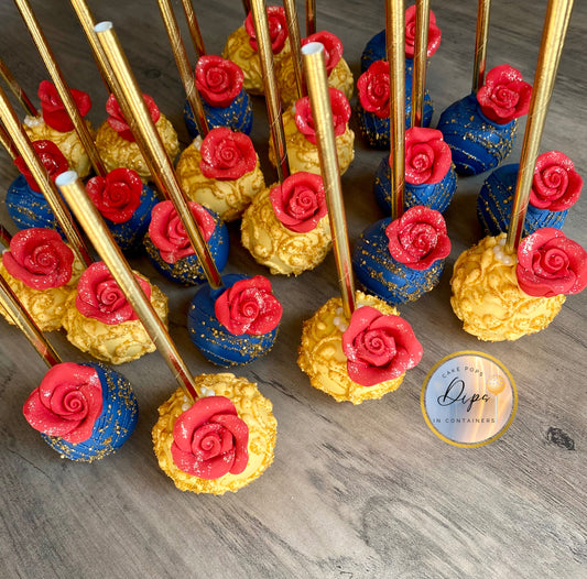 12 Beauty and the Beast themed cake pops