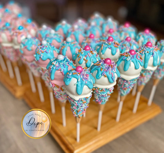 Gender Reveal Ice Cream Cone Cake Pops 3 dozen party package, cake pops, baby shower cake pops