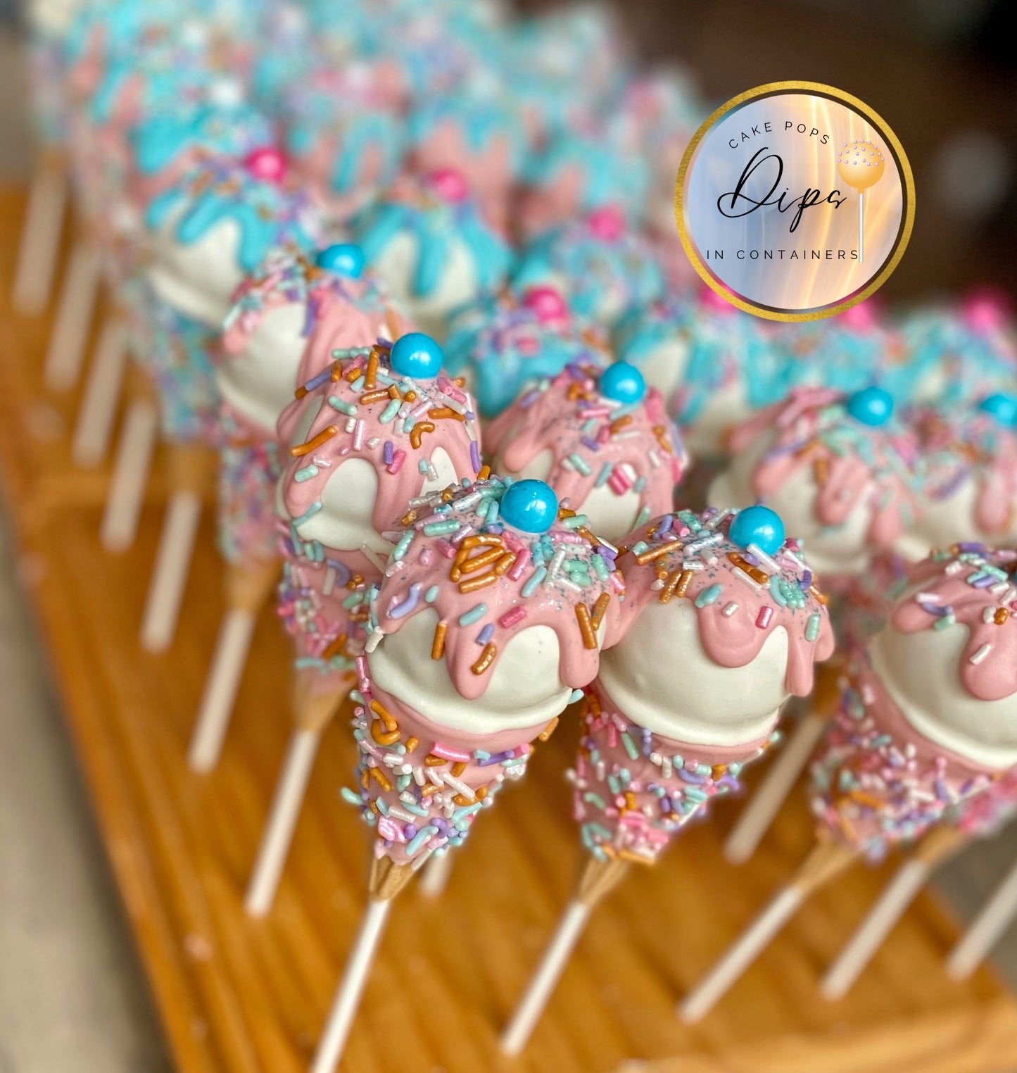 Gender Reveal Ice Cream Cone Cake Pops 3 dozen party package, cake pops, baby shower cake pops