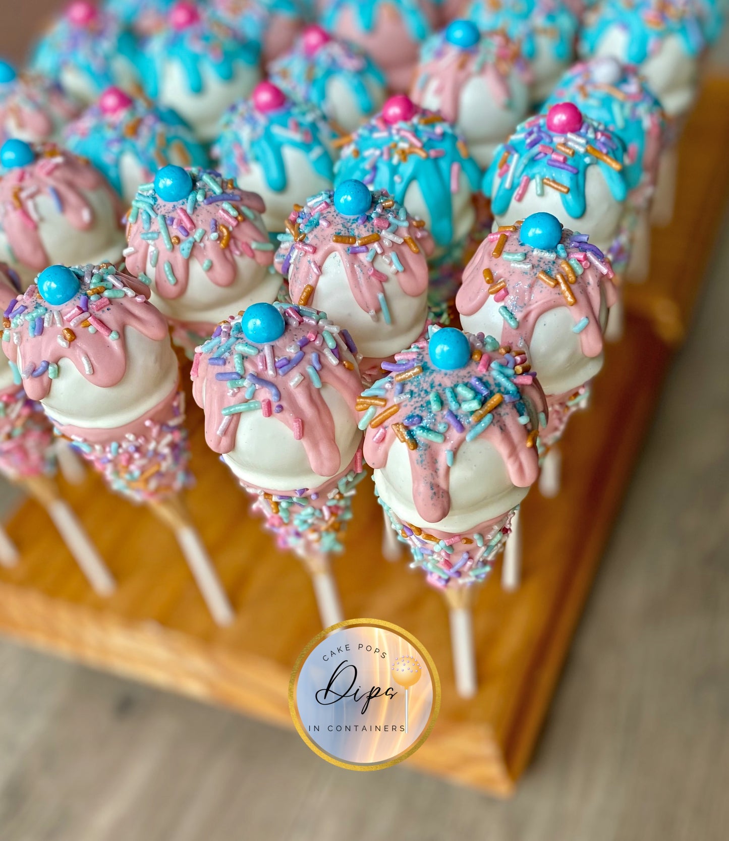 Gender Reveal Ice Cream Cone Cake Pops 3 dozen party package, cake pops, baby shower cake pops