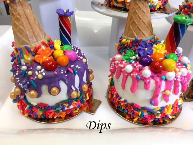 Drip Mini Cakes, Candyland themed colors, colorful mini cakes