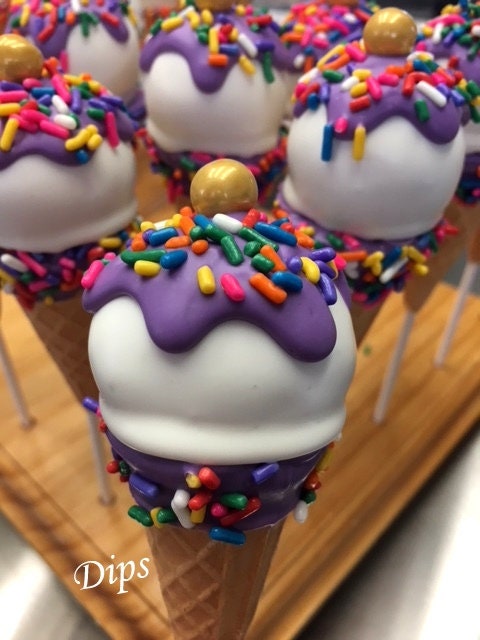 Lavender (purple) Ice Cream Cone Cake pops, Birthday Cake pops, Princess Party, Candyland