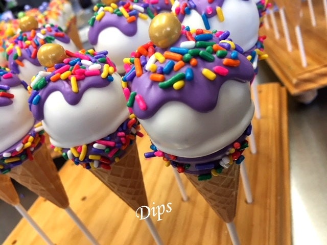 Lavender (purple) Ice Cream Cone Cake pops, Birthday Cake pops, Princess Party, Candyland