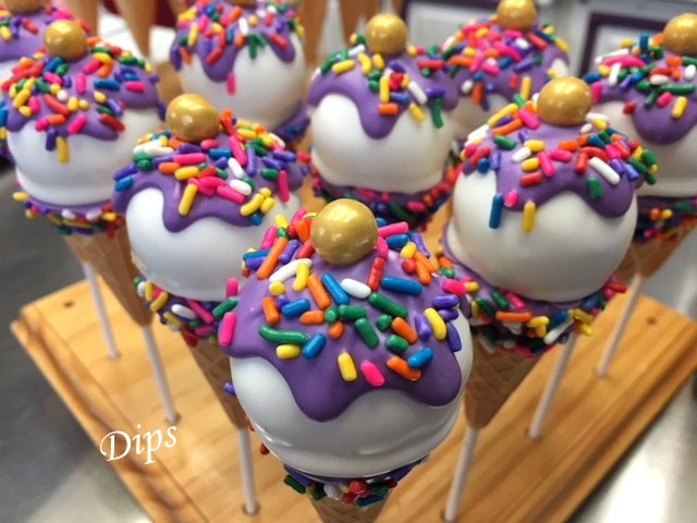 Lavender (purple) Ice Cream Cone Cake pops, Birthday Cake pops, Princess Party, Candyland