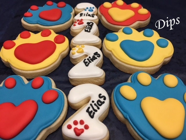 16 Paw Patrol cookies dog bone, dog paw sugar cookies, puppy paw, decorated cookies