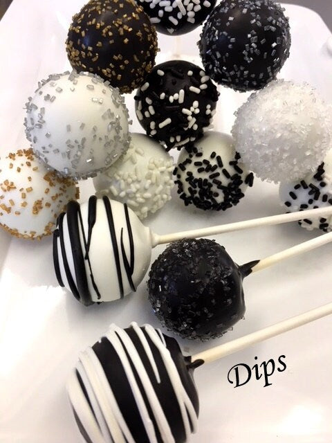 3 dozen Cake pops, Black, White, Gold, Silver, Swirls (Wedding, Birthday, Bridal Shower)