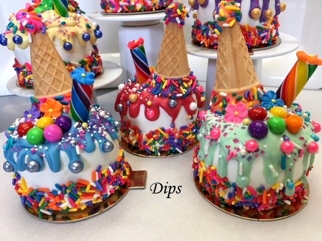 Drip Mini Cakes, Candyland themed colors, colorful mini cakes