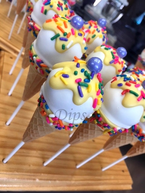 Yellow Ice Cream Cone Cake Pops, Baby Shower, Birthday, Candyland Cake Pops, Colorful