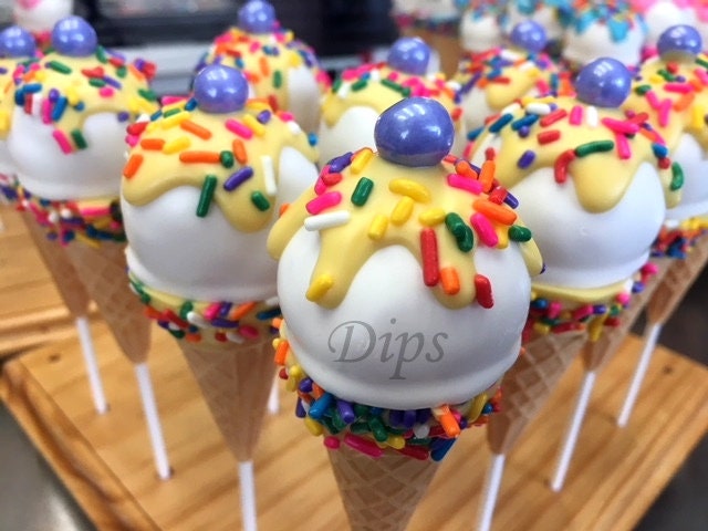 Yellow Ice Cream Cone Cake Pops, Baby Shower, Birthday, Candyland Cake Pops, Colorful