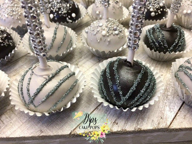 Silver and black cake pops, wedding favors, Cake Pops