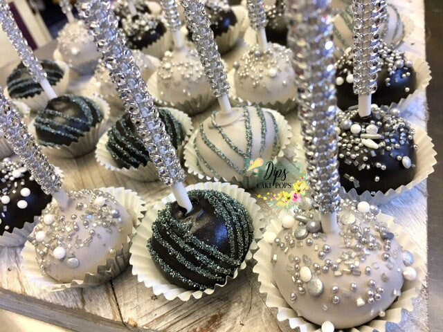 Silver and black cake pops, wedding favors, Cake Pops