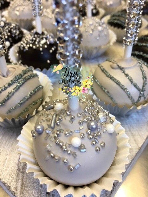 Silver and black cake pops, wedding favors, Cake Pops