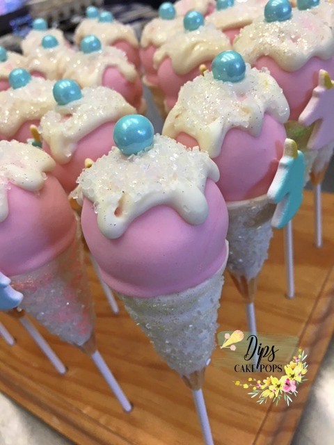 Unicorn Ice cream cone cake pops, Ice cream party, birthday cake pops, Unicorn party