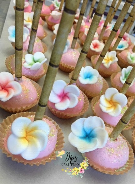 Luau Cake Pops, Plumeria flower cake pops