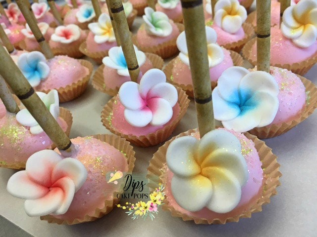 Luau Cake Pops, Plumeria flower cake pops