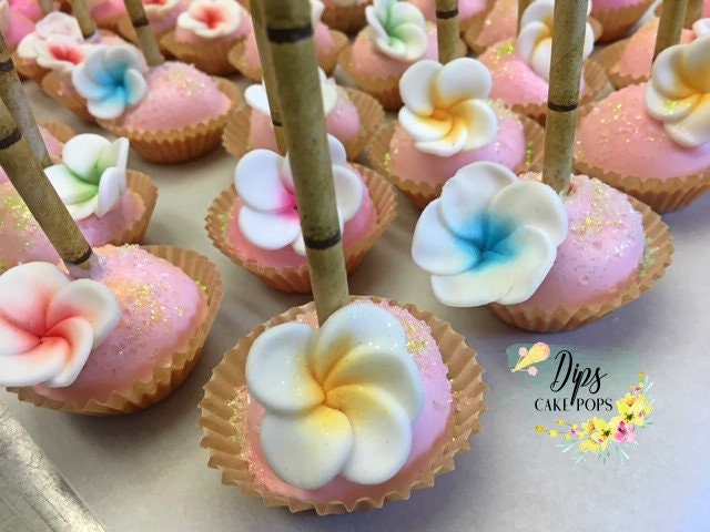 Luau Cake Pops, Plumeria flower cake pops