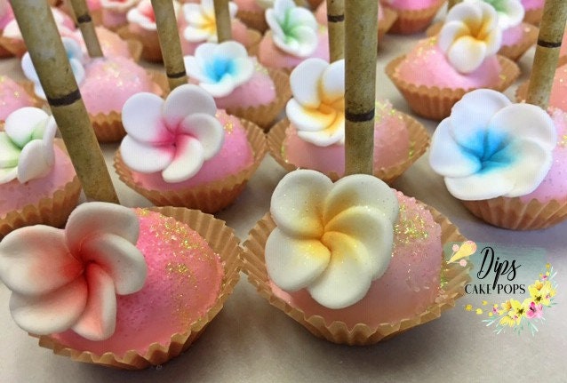 Luau Cake Pops, Plumeria flower cake pops