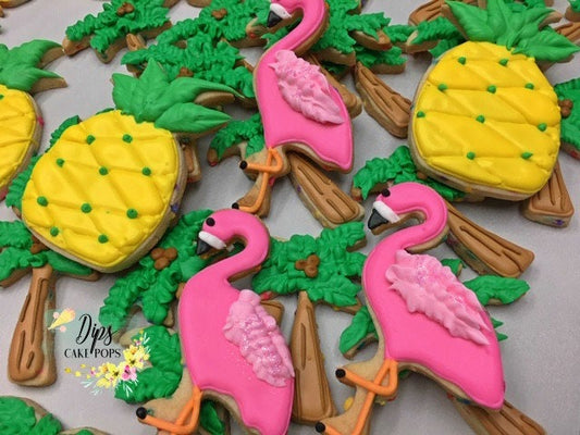 16 Luau Flamingo cookies, Pineapple cookies, Palm tree cookies, royal frosting cookies, Hawaiian cookies, Luau party, Hawaii party