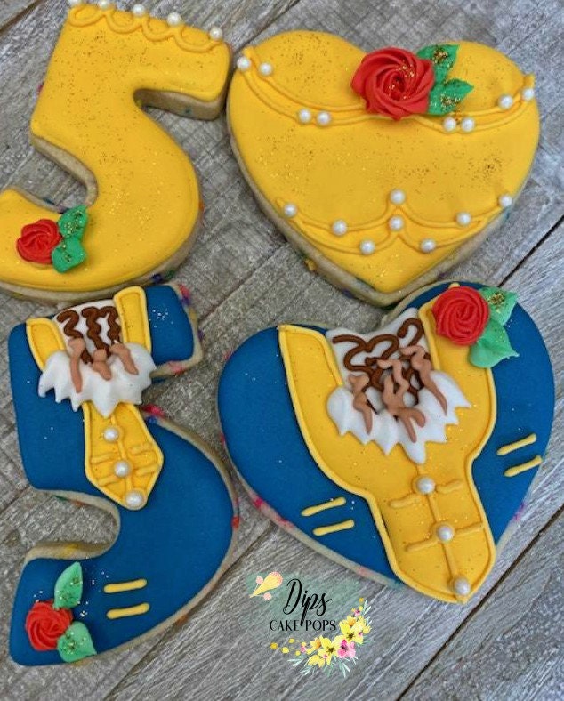 16 dozen Beauty and the beast themed cookies, sugar cookies, disney party, Bell cookies