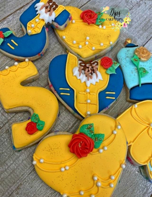 16 dozen Beauty and the beast themed cookies, sugar cookies, disney party, Bell cookies