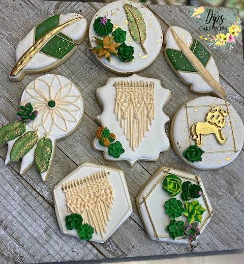 16 Boho Succulent cookies, Sugar Cookies, decorated cookies