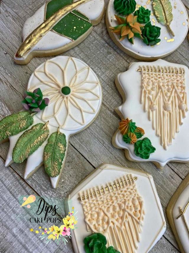 16 Boho Succulent cookies, Sugar Cookies, decorated cookies
