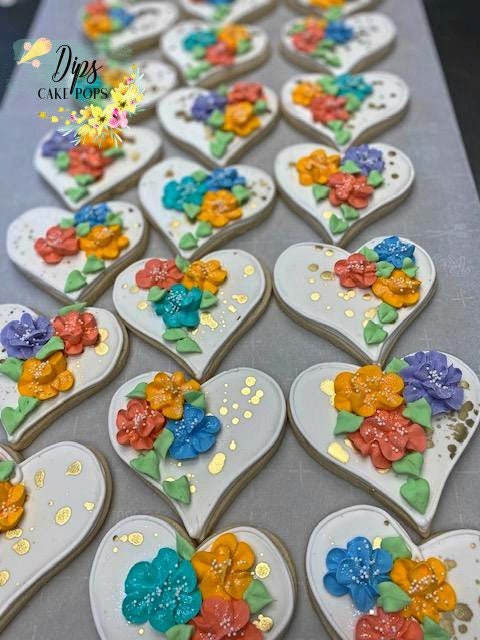 16 Heart with flowers Sugar cookies, decorated cookies